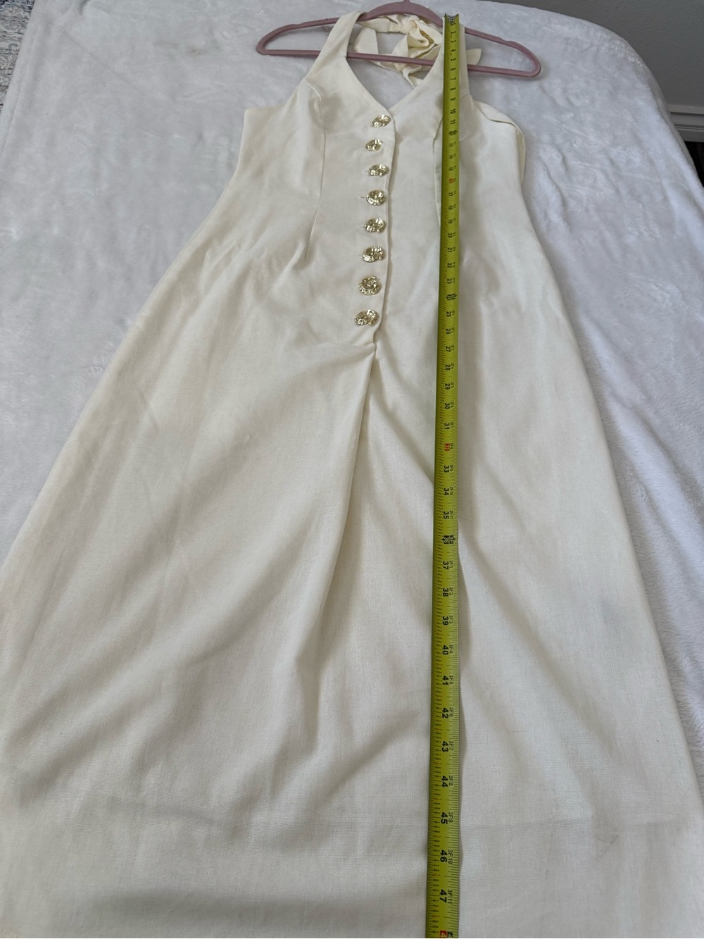 SHEIN Cream Halter Midi Dress Gold Button Detail Open Back Size M NWOT - Picture 8 of 12